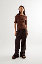 Ruched SS Tee - Choc