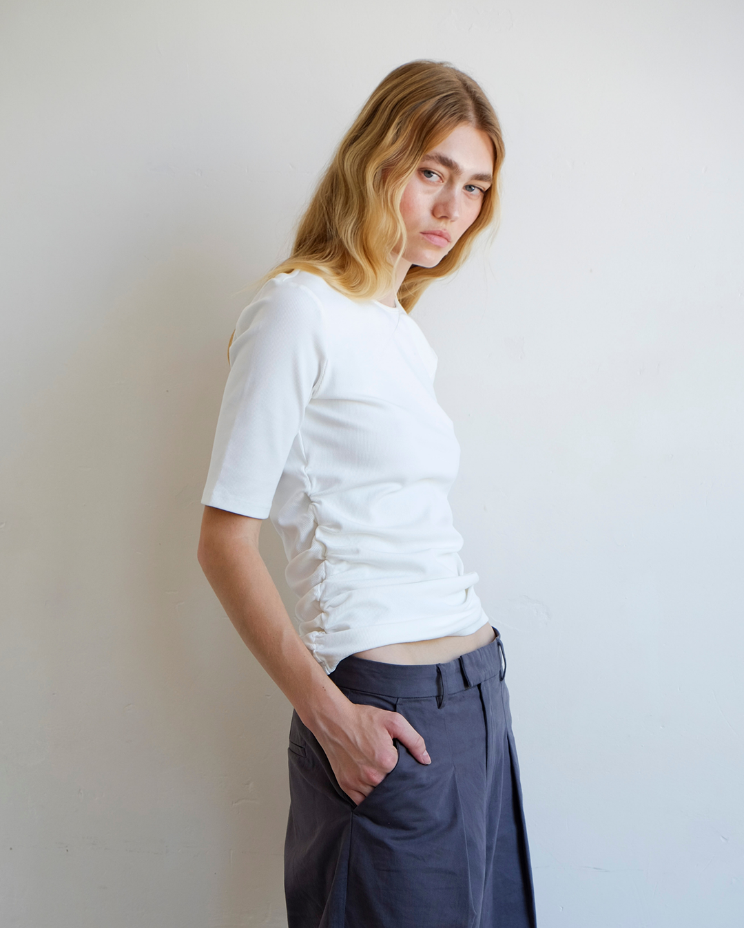 Ruched SS Tee - Ivory
