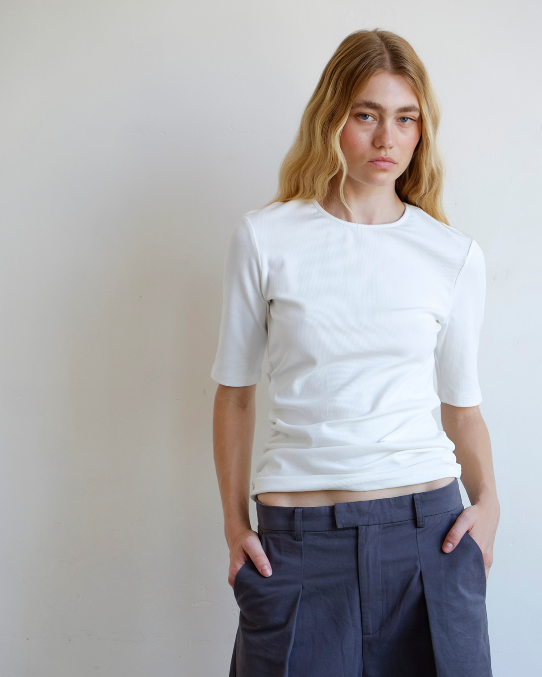 Ruched SS Tee - Ivory