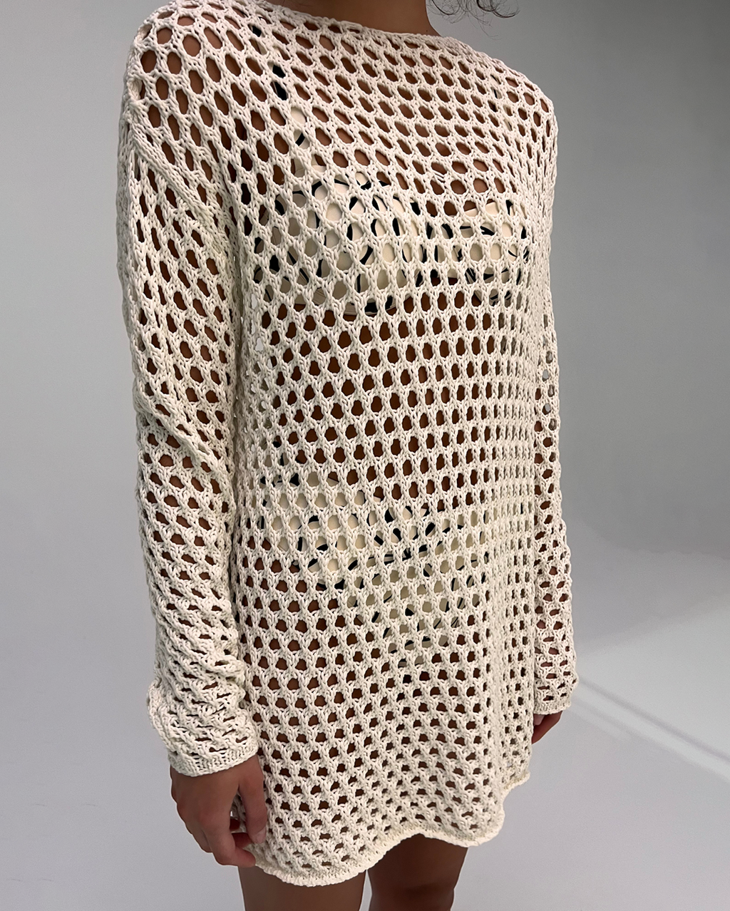 Crochet Knit Tunic Dress - Coconut - Zulu and Zephyr