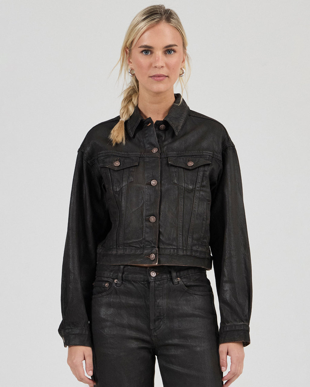 Cropped Denim Jacket Espresso Coated - Espresso - Rollas