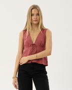 Dahlia Indy - Hemp Short Sleeve Top - Rose Check - Afends