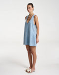 Denim V Neck Shift Dress - Sky Blue Denim by Summi Summi
