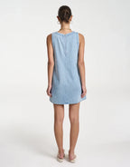 Denim V Neck Shift Dress - Sky Blue Denim by Summi Summi - view 3