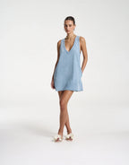 Denim V Neck Shift Dress - Sky Blue Denim by Summi Summi - view 2