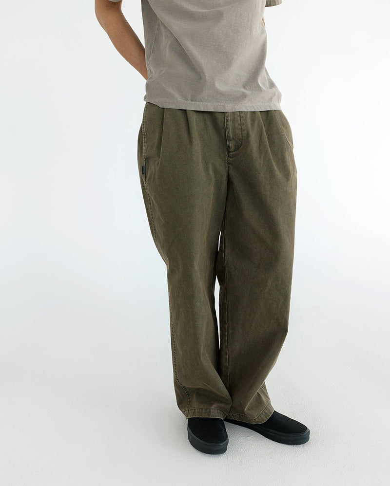 Double Pleated Wide Pant - Dark Olive - thisisneverthat