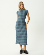 Elodie - Hemp Seersucker Midi Dress - Navy Check - Afends