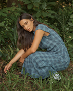 Elodie - Hemp Seersucker Midi Dress - Navy Check - Afends