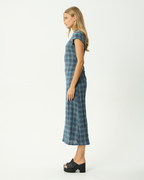 Elodie - Hemp Seersucker Midi Dress - Navy Check - Afends