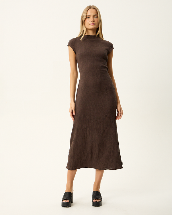 Elodie - Seersucker Midi Dress - Coffee - Afends