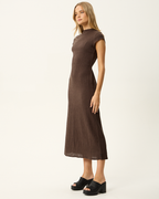 Elodie - Seersucker Midi Dress - Coffee - Afends