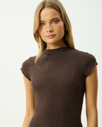 Elodie - Seersucker Midi Dress - Coffee - Afends
