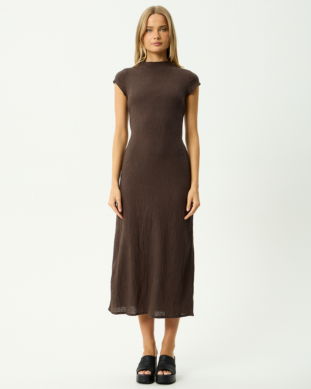 Elodie - Seersucker Midi Dress - Coffee - Afends