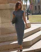 Mountains - Hemp Seersucker Midi Dress - Navy Red Check - Afends