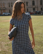 Mountains - Hemp Seersucker Midi Dress - Navy Red Check - Afends