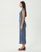 Mountains - Hemp Seersucker Midi Dress - Navy Red Check - Afends