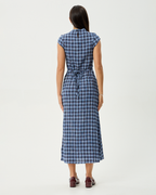 Mountains - Hemp Seersucker Midi Dress - Navy Red Check - Afends