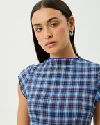 Mountains - Hemp Seersucker Midi Dress - Navy Red Check - Afends