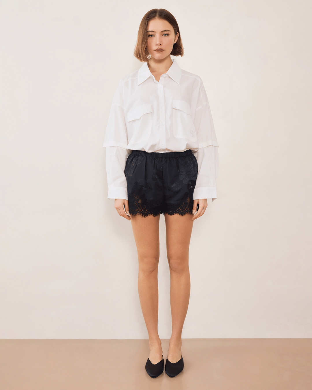 Evie Lace Jacquard Mini Short - Black - Commonplace Essentials