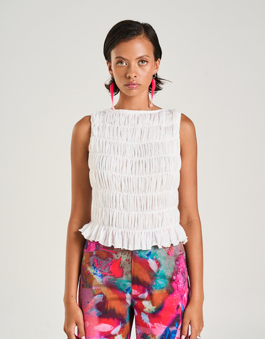 Shirred Tank - Sheer White