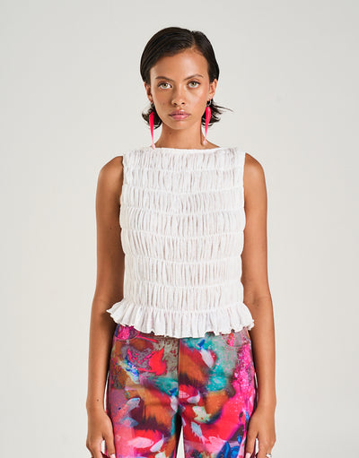 Shirred Tank - Sheer White