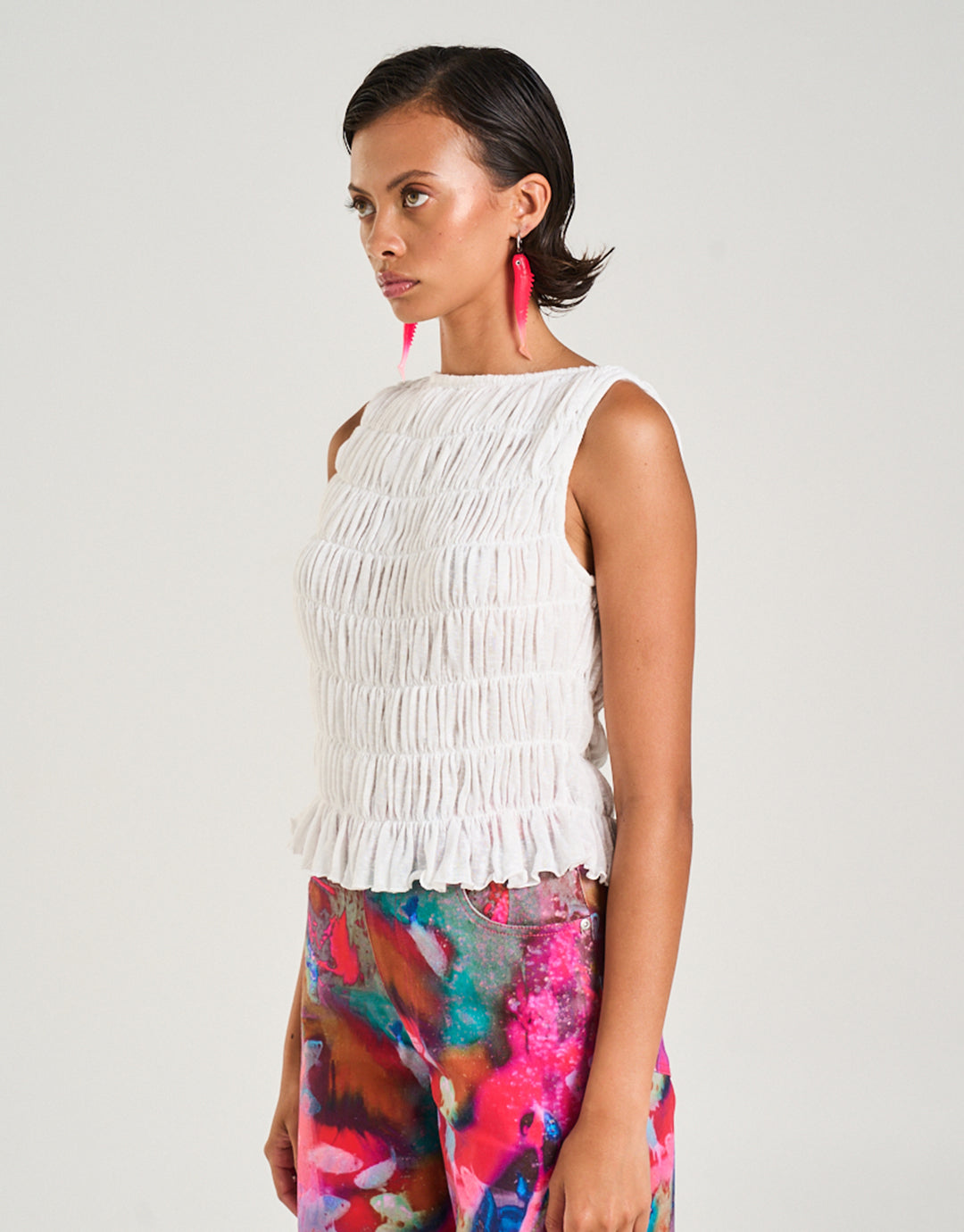 Shirred Tank - Sheer White