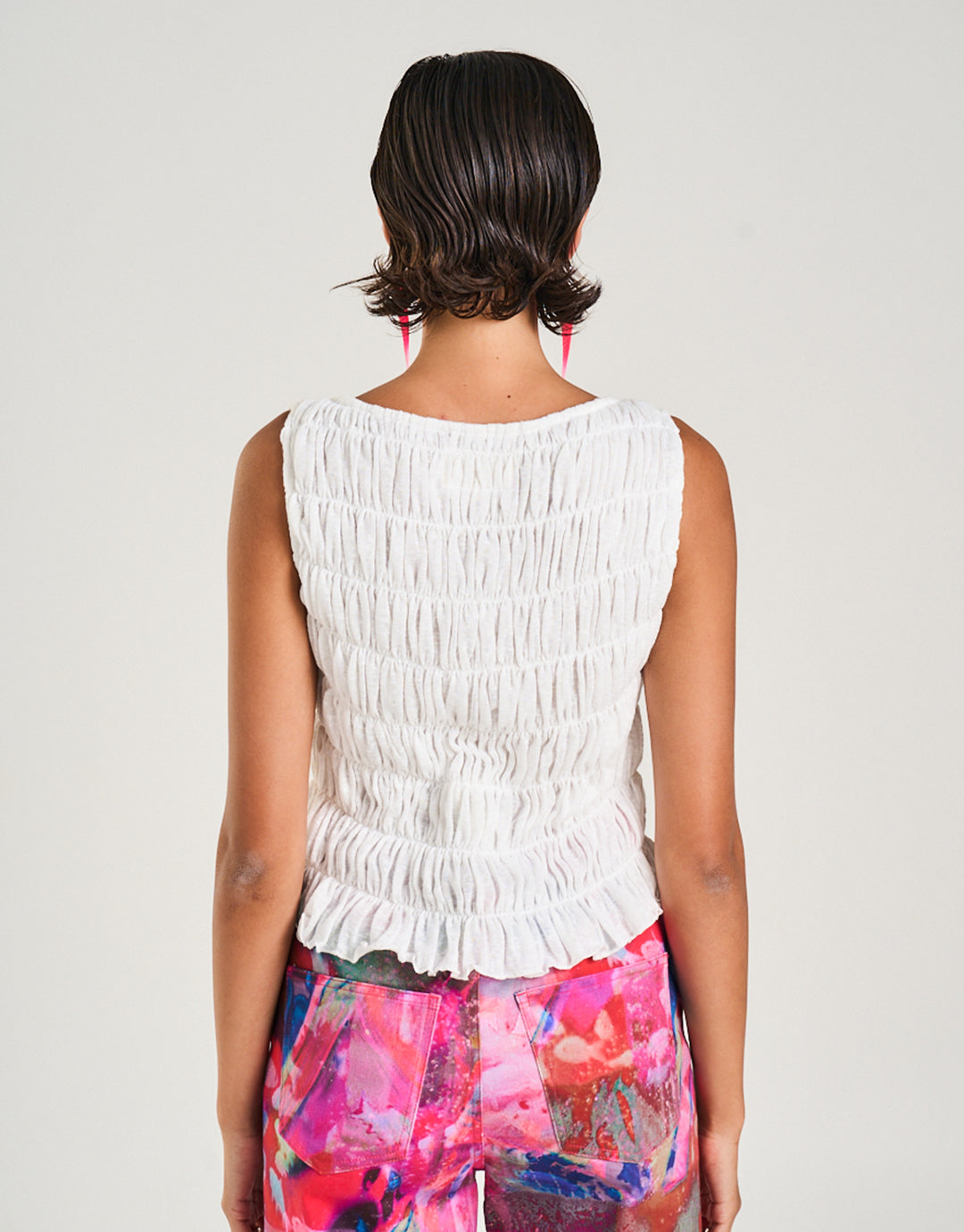 Shirred Tank - Sheer White