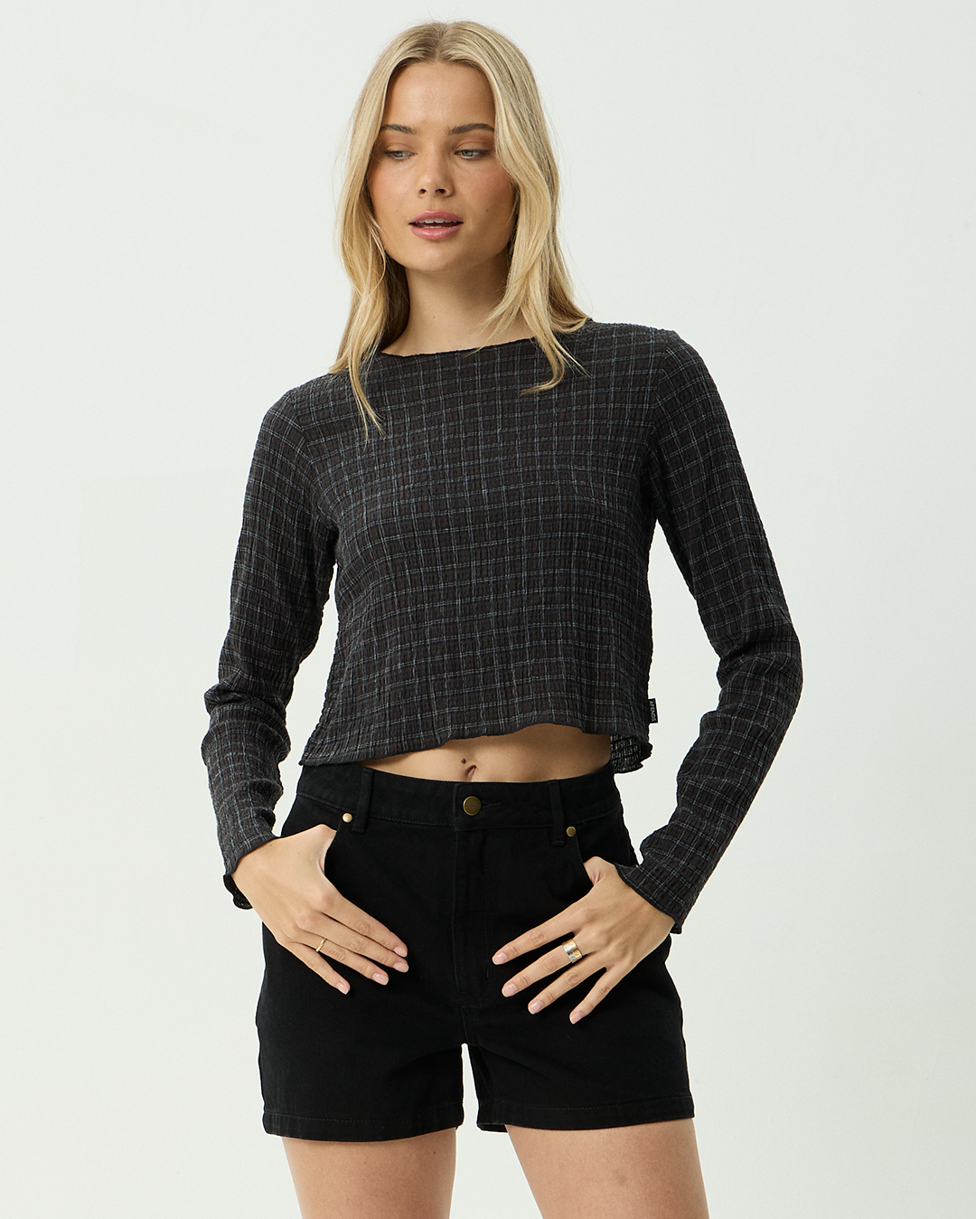 Focus - Seersucker Long Sleeve Top - Black - Afends