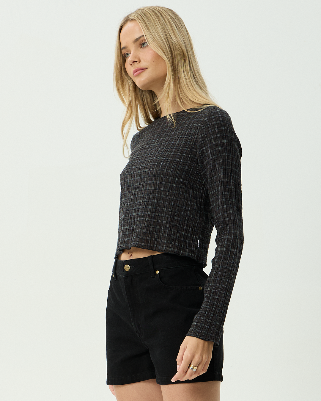 Focus - Seersucker Long Sleeve Top - Black - Afends