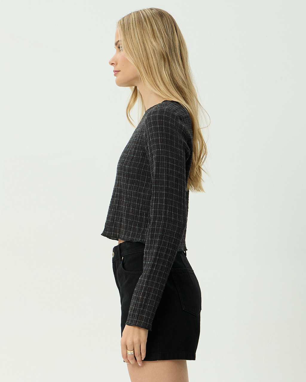 Focus - Seersucker Long Sleeve Top - Black - Afends