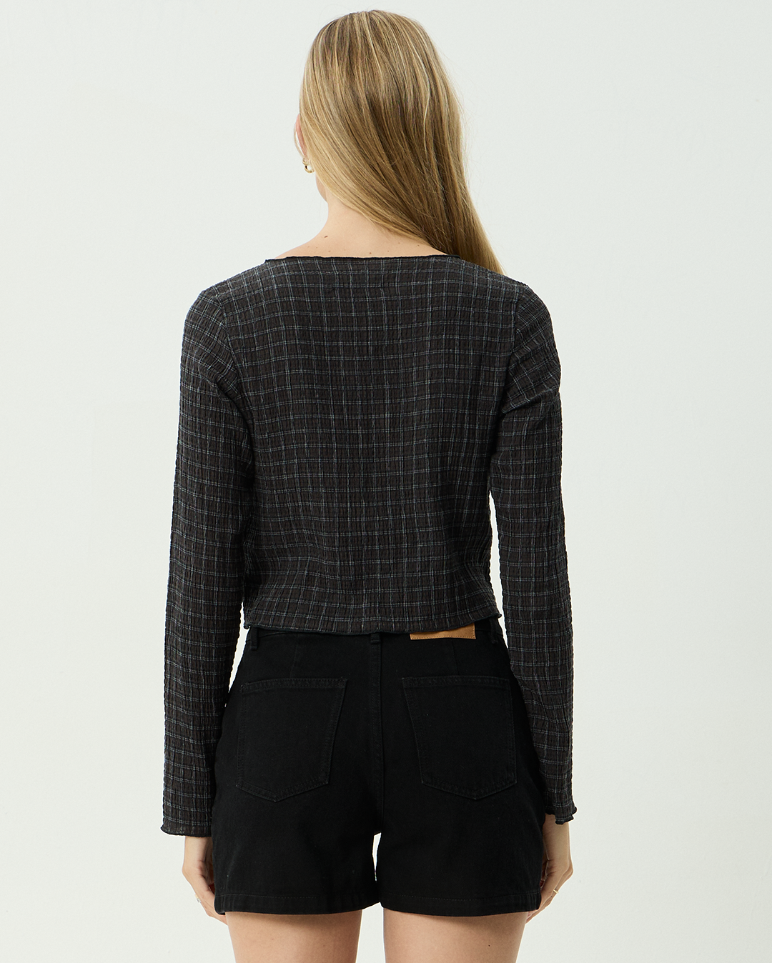 Focus - Seersucker Long Sleeve Top - Black - Afends