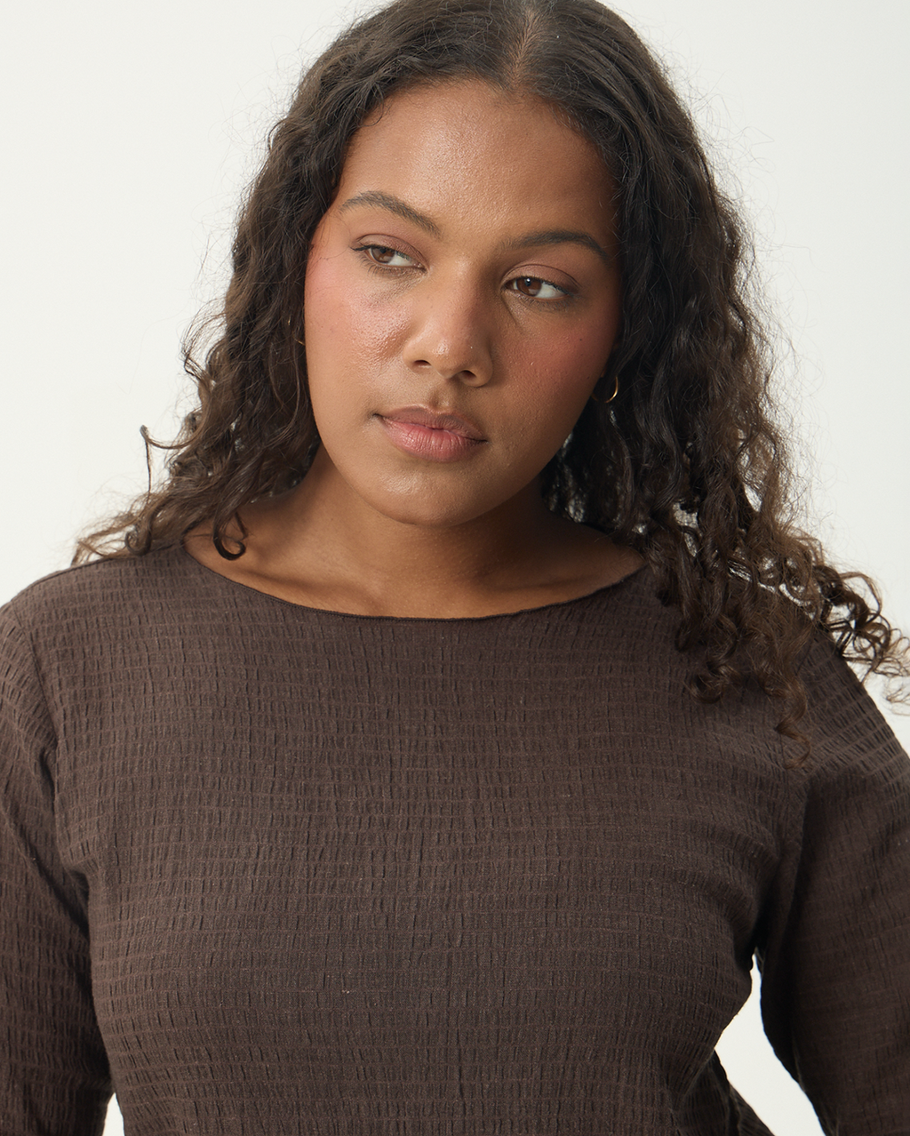 Focus - Seersucker Long Sleeve Top - Coffee - Afends