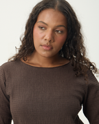 Focus - Seersucker Long Sleeve Top - Coffee - Afends