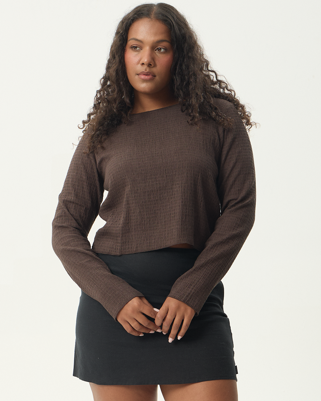 Focus - Seersucker Long Sleeve Top - Coffee - Afends