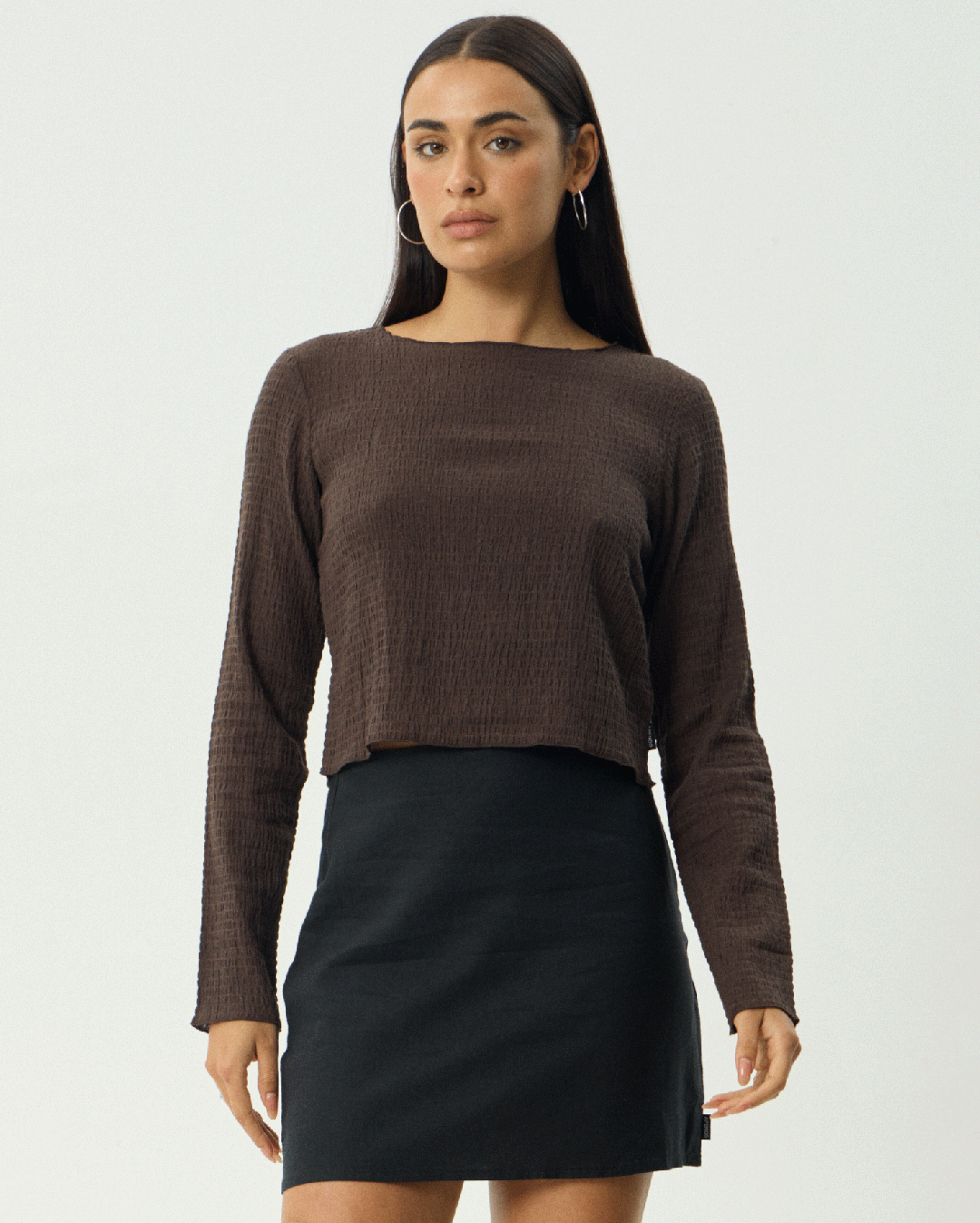 Focus - Seersucker Long Sleeve Top - Coffee - Afends