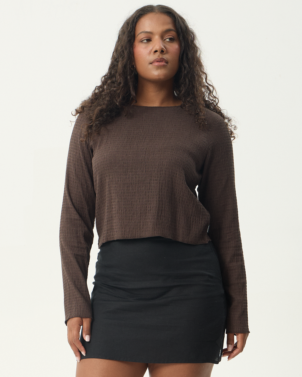 Focus - Seersucker Long Sleeve Top - Coffee - Afends