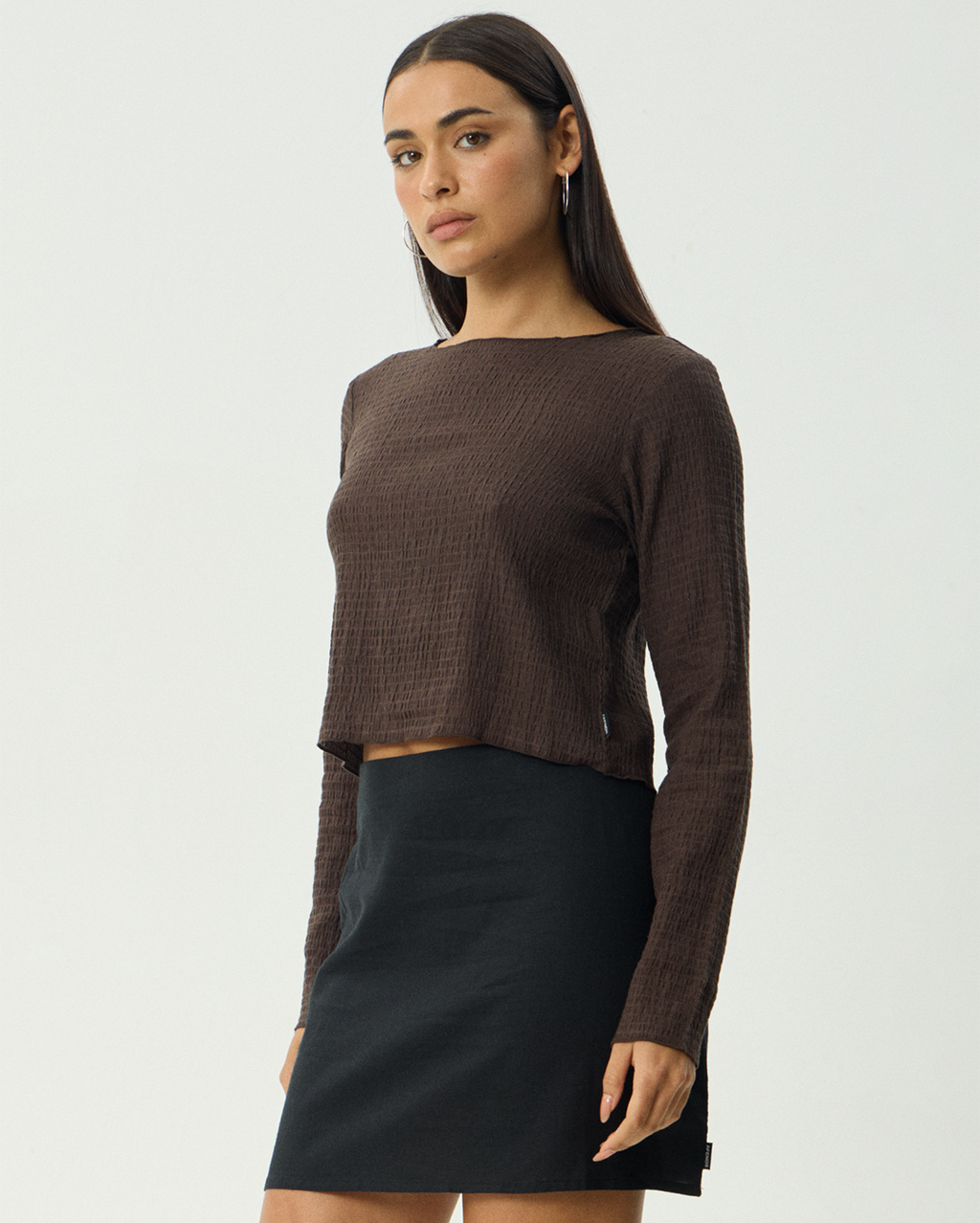 Focus - Seersucker Long Sleeve Top - Coffee - Afends