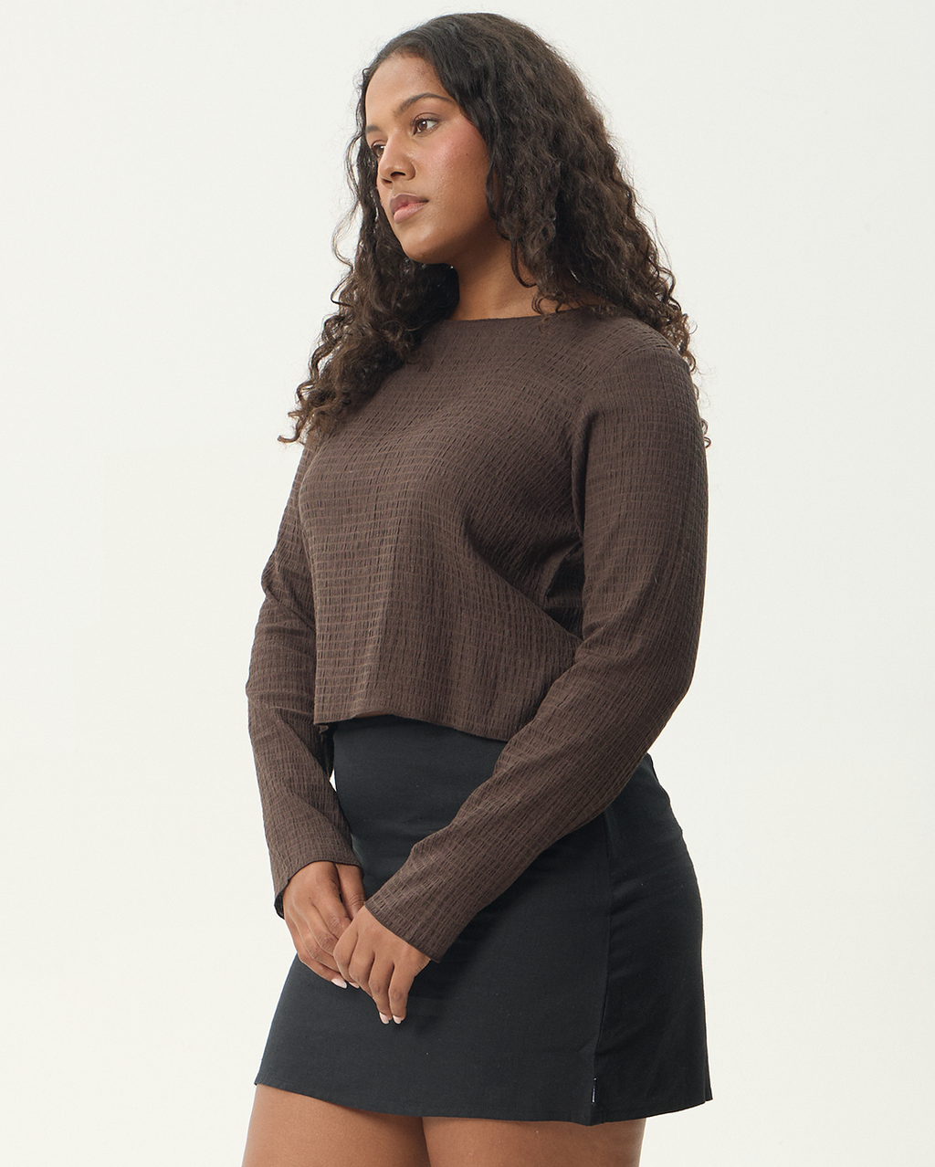 Focus - Seersucker Long Sleeve Top - Coffee - Afends