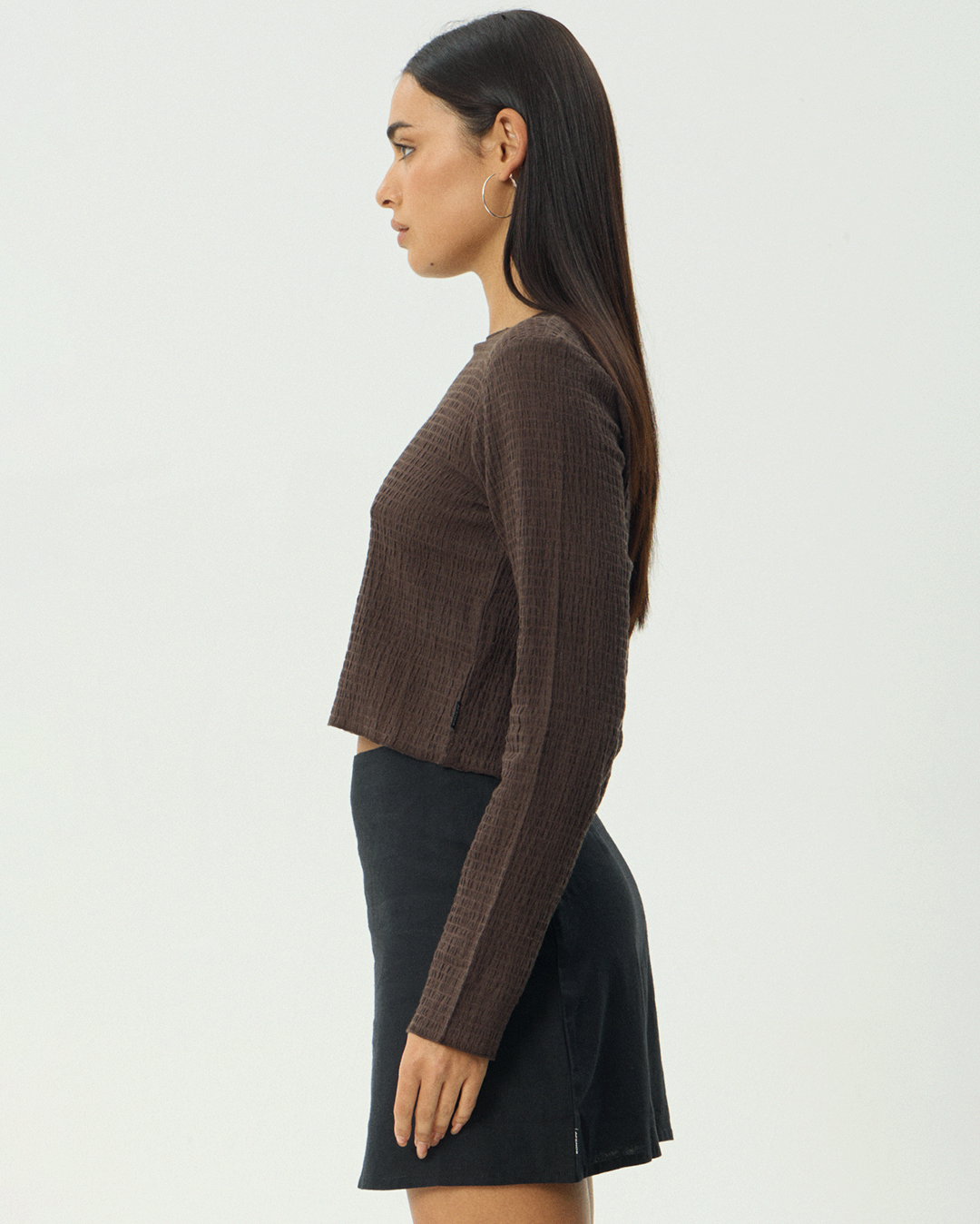 Focus - Seersucker Long Sleeve Top - Coffee - Afends