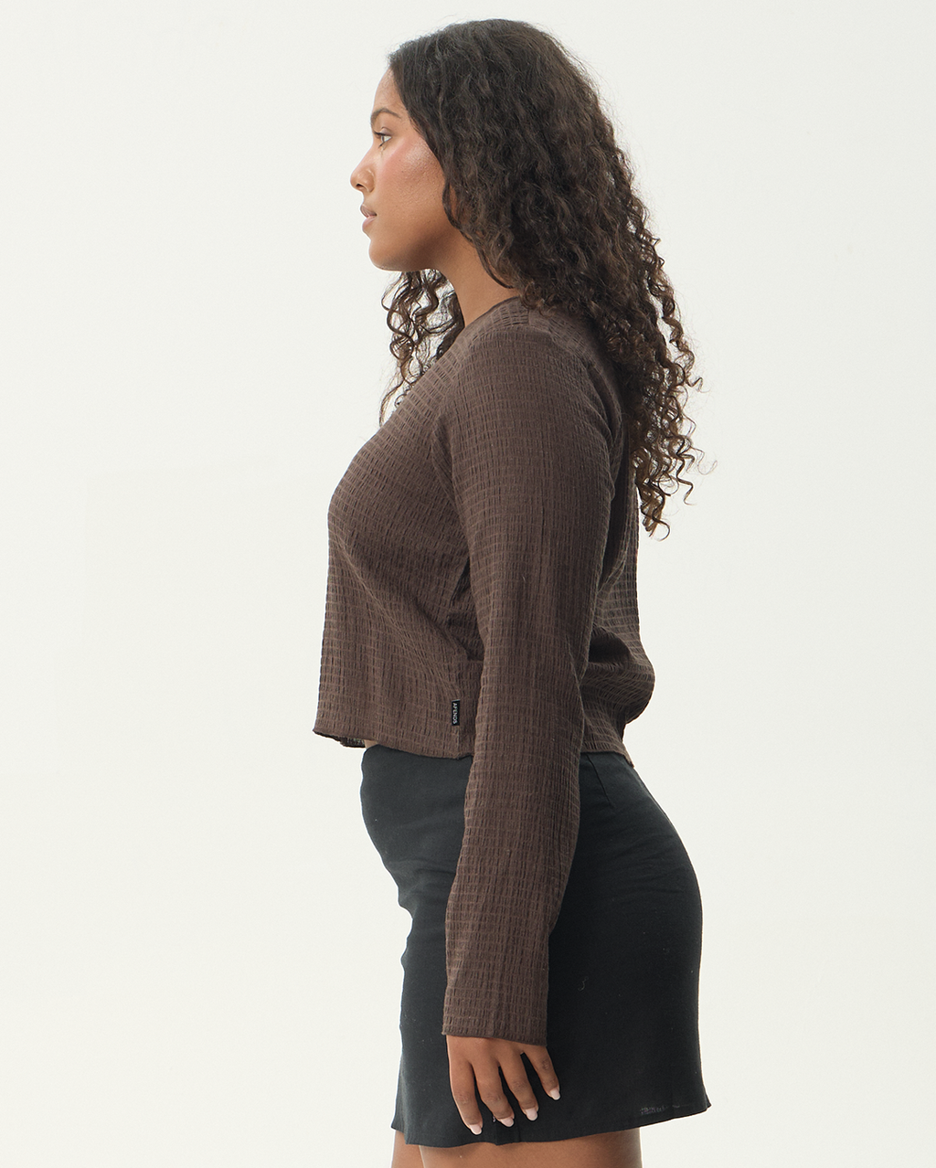 Focus - Seersucker Long Sleeve Top - Coffee - Afends