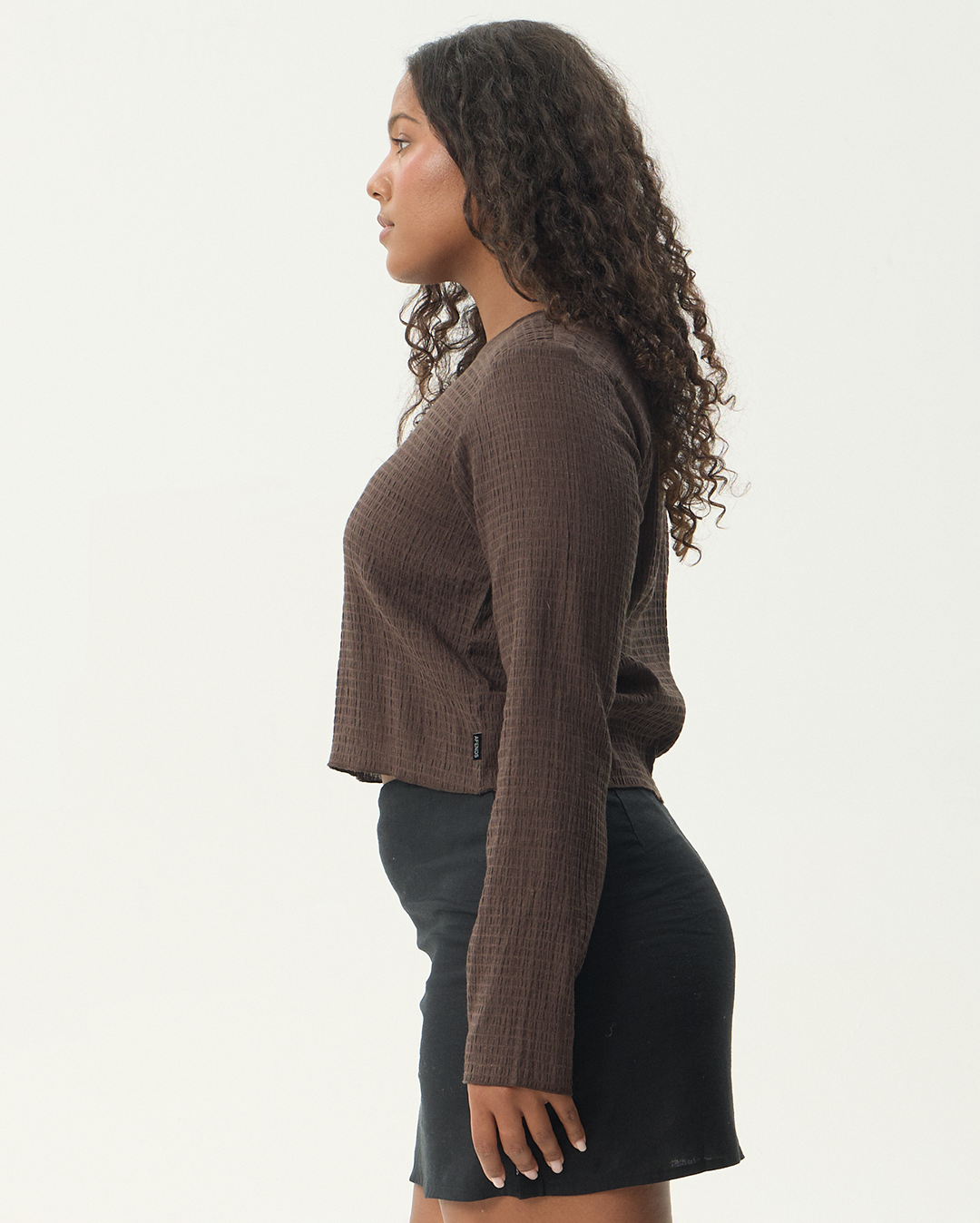 Focus - Seersucker Long Sleeve Top - Coffee - Afends
