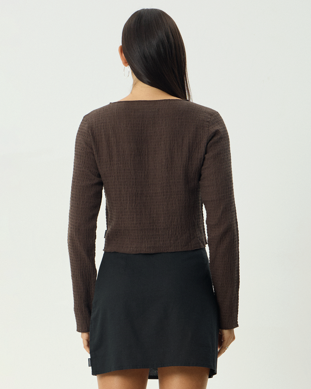 Focus - Seersucker Long Sleeve Top - Coffee - Afends