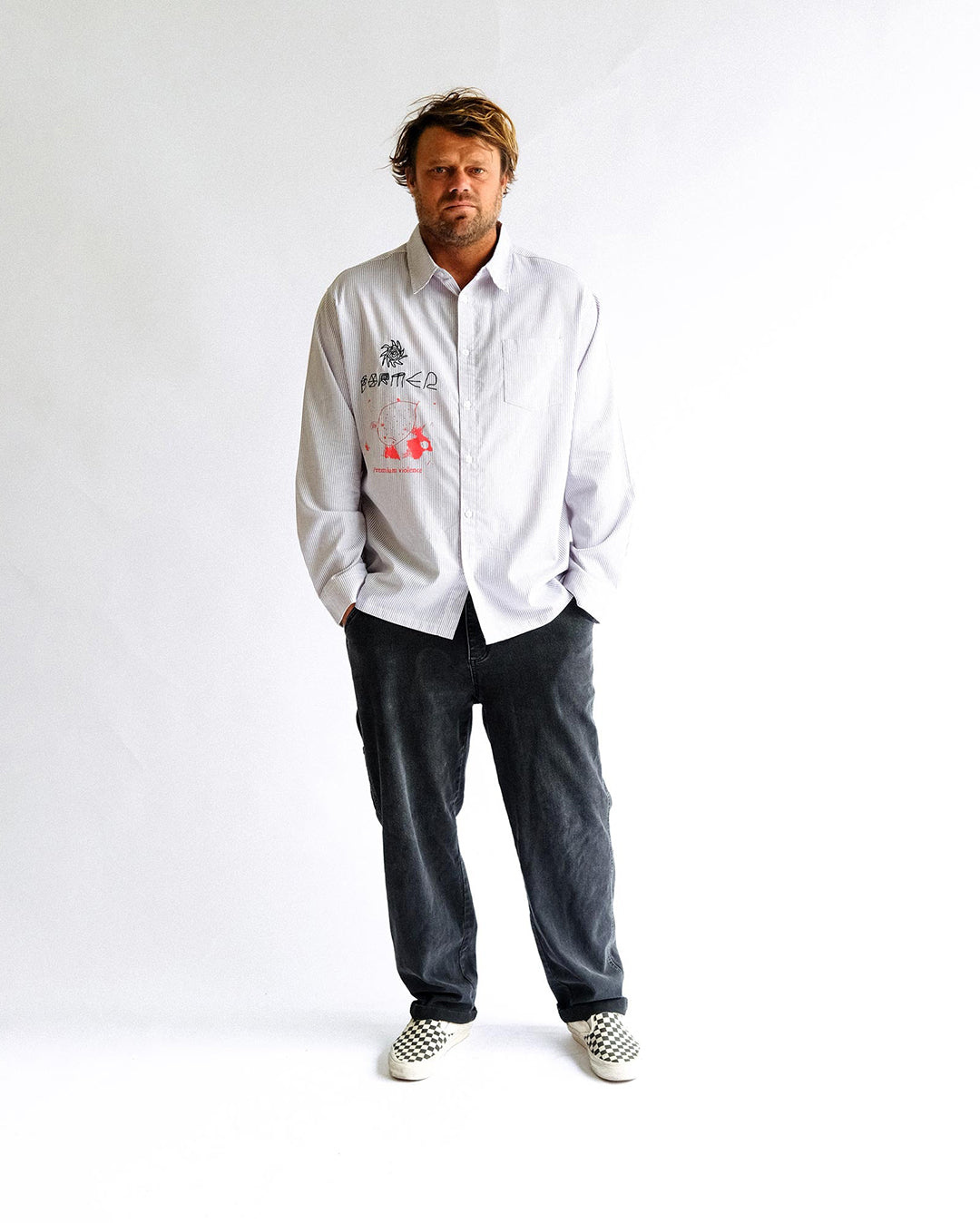 DXD Reynolds Stripe Long Sleeve Shirt - Grey