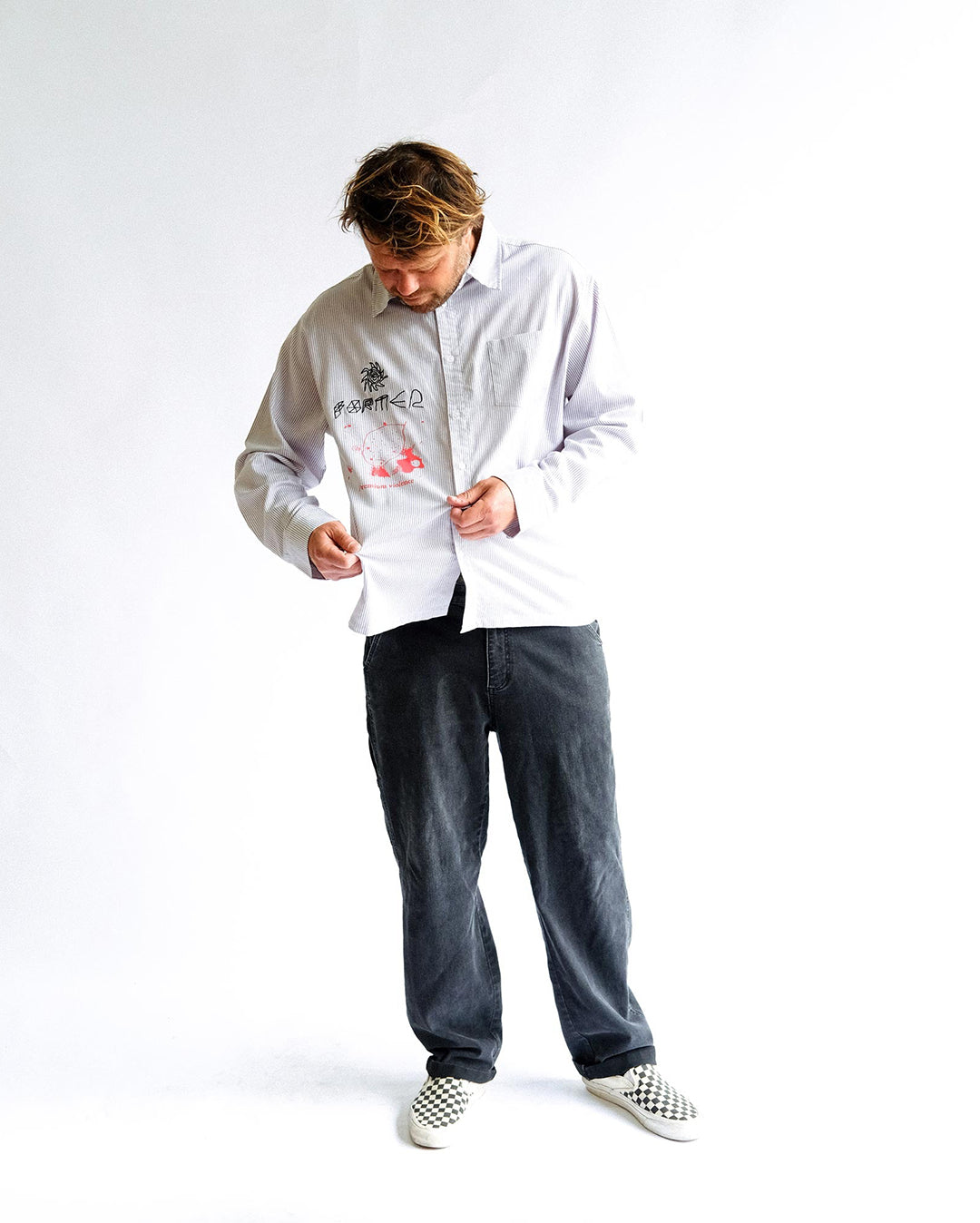DXD Reynolds Stripe Long Sleeve Shirt - Grey