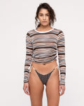 Gathered Long Sleeve Knit Top - Black Stripe - Zulu and Zephyr