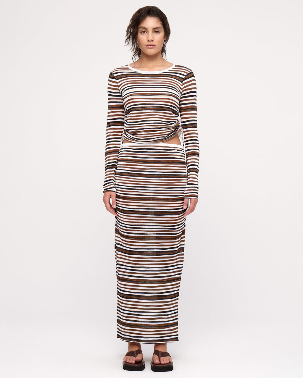 Gathered Long Sleeve Knit Top - Black Stripe - Zulu and Zephyr