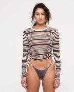 Gathered Long Sleeve Knit Top - Black Stripe - Zulu and Zephyr