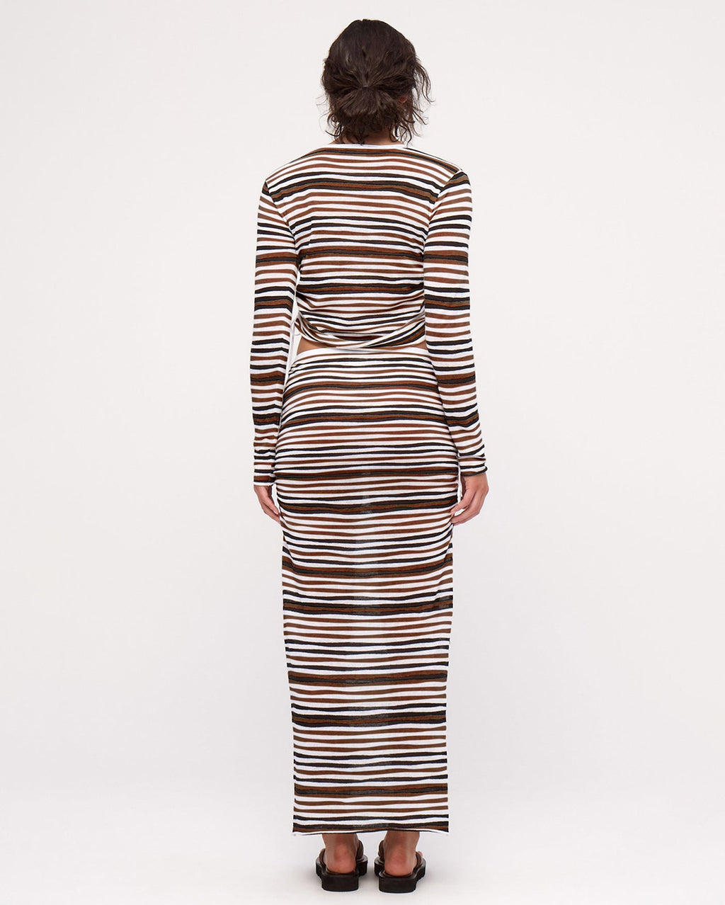 Gathered Long Sleeve Knit Top - Black Stripe - Zulu and Zephyr