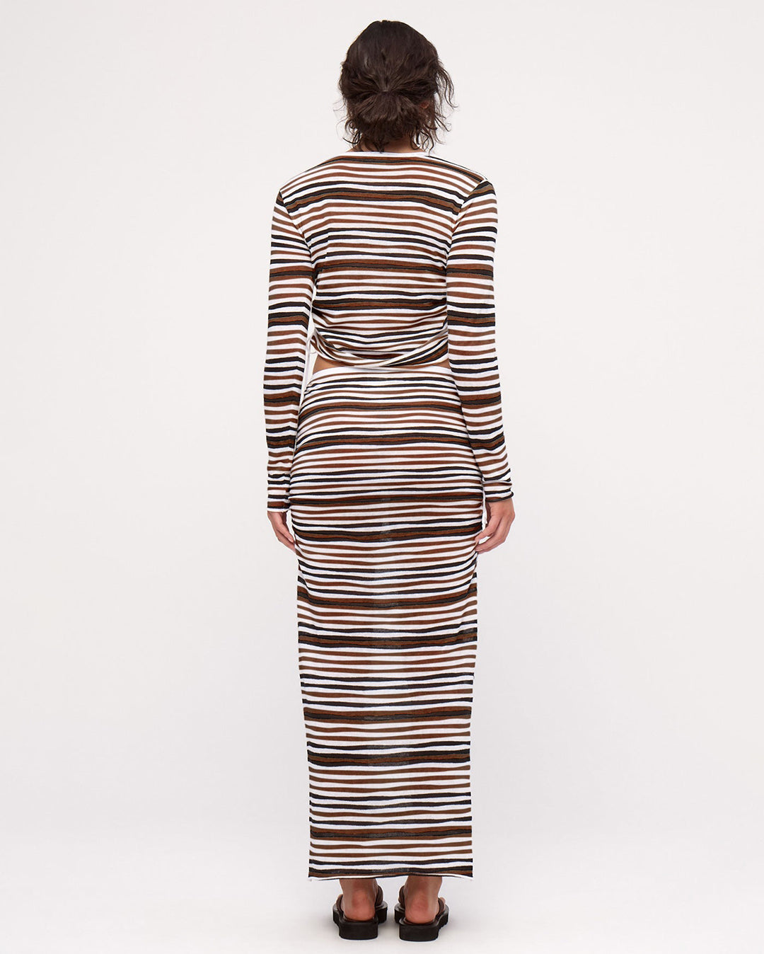 Gathered Long Sleeve Knit Top - Black Stripe - Zulu and Zephyr