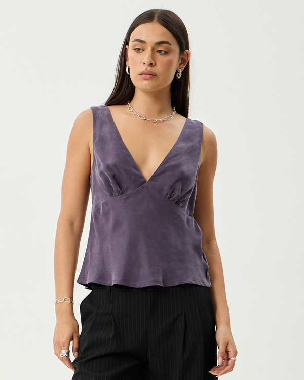 Giselle - Cupro Sleeveless Top - Aubergine - Afends